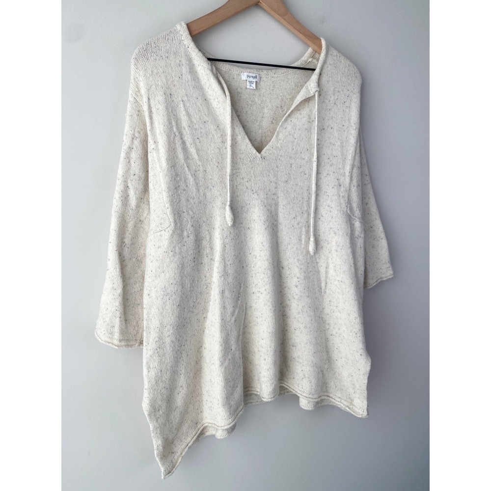 Pure J Jill Womens Wool Pullover L Ivory V Neck Knit Quiet Luxury Coastal - Picture 2 of 10